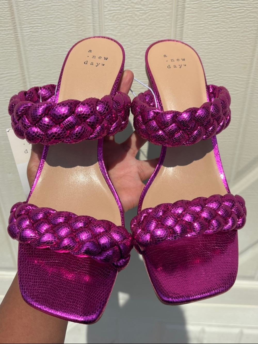 a new day Metallic Fuchsia Braided Double-Strap Heels